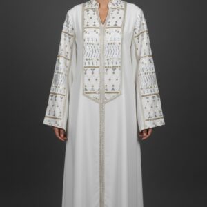 Caftan Royal Blanc Brodé – Élégance Marocaine